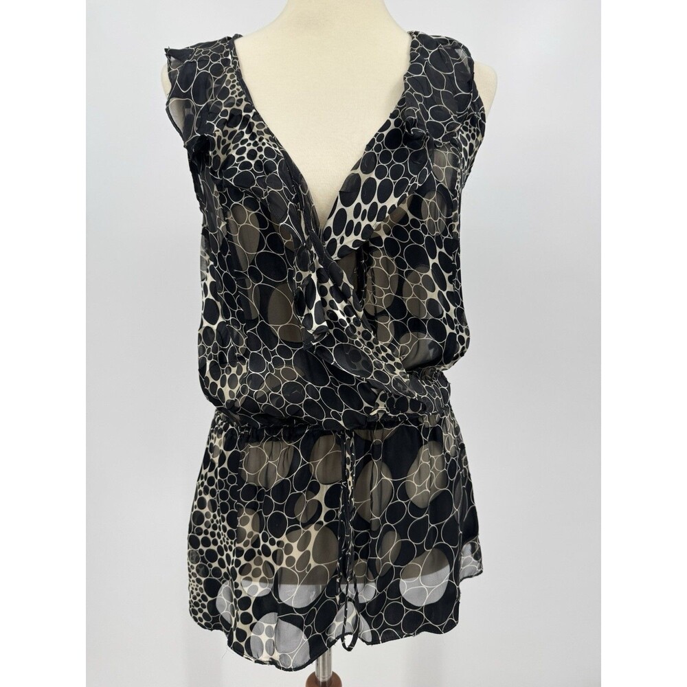 CATWALK TO SIDEWALK Black & Cream Circle Print Silk Blend Sleeveless Blouse Sz M